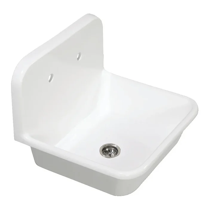 Kingston Brass Arcticstone 24 in. Solid Surface Farmhouse Kitchen Sink with Backsplash, Matte White (GKTA242119)