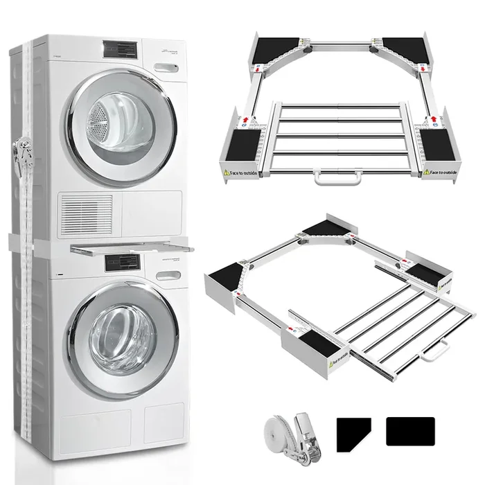 Kiss Core Washer Dryer Stacking Kit 29 inch, Universal Washer and Dryer Stacking Kit with Pull Out Drying Rack, Adjustable 29″/28″/27″/26″/25″/24″ Stacking Kit with Ratchet Strap
