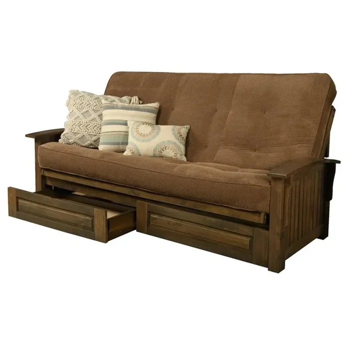 Kodiak Furniture Washington Queen Size Futon Frame with Storage Drawers – Wood Futon Frame with Mattress Included in Mocha Brown Color