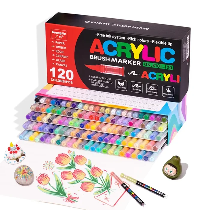 KsopiaVobs Acrylic Paint Pens, Soft Brush Tip Acrylic Paint Markers, 120 Color Acrylic Markers for Canvas, Rock Painting, Wood, Stone, Glass, Ceramic, Fabric Painting, DIY Crafts