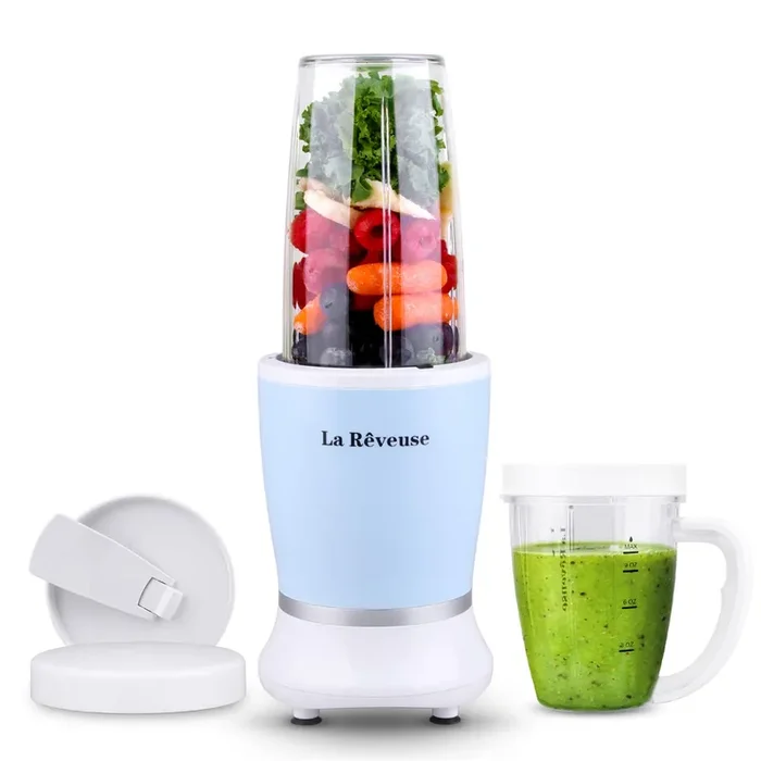 La Reveuse Personal Size Blender 250 Watts Power for Shakes Smoothies Seasonings Sauces with 1 Piece 15 oz Cup,1 Piece 10 oz Mug,BPA-Free (Sky Blue)