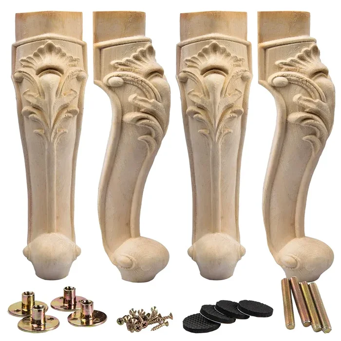 La Vane 20 inch / 50cm Wooden Furniture Legs, Set of 4 European Style Solid Wood Carving Furniture Replacement Feet Decoration for Sofa Cabinet Wardrobe Table Loveseat