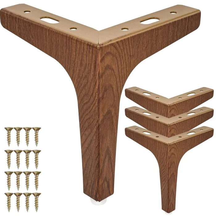 La Vane 4 inch Metal Furniture Legs, Set of 4 Modern Iron Diamond Triangle Furniture Feet DIY Replacement Walnut for Cabinet Cupboard Sofa Couch Chair Ottoman