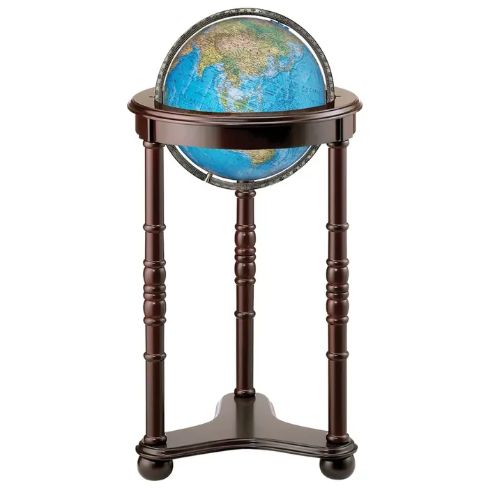 Lancaster, Dark Cherry Finish Wood Stand, Blue Ocean Illuminated World Globe, 12″ Diameter, Floor Model