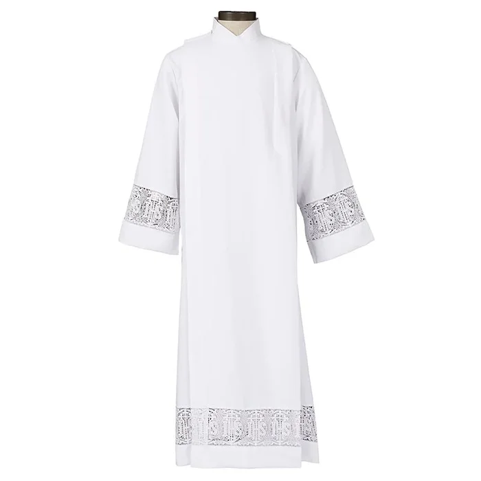 Latin Cross and IHS Lace Front Wrap Alb