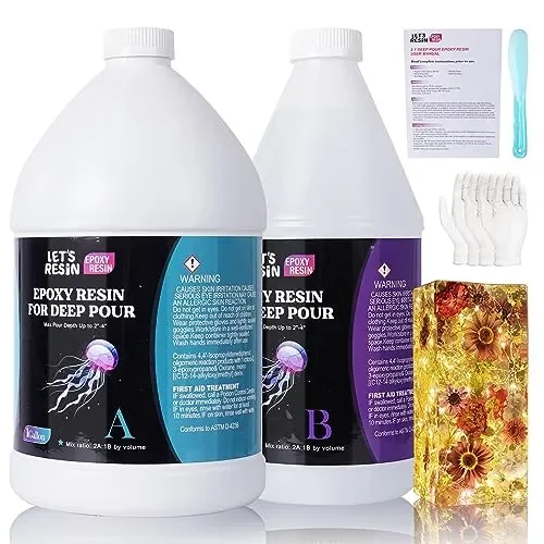 LET’S RESIN EPOXY RESIN Deep Pour Epoxy Resin 1.5 Gallon,2 to 4 Inch Depth Crystal Clear Resin for Flower Preservation,Bubble Free & Low Viscosity