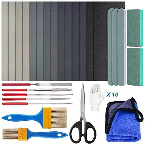 LET’S RESIN Resin Polishing Strips Kit,33Pcs Resin Supplies with Sandpaper,Resin File Kit &Blocks,Scissors,Wooden Brush,Cloth,Resin Tools for Epoxy
