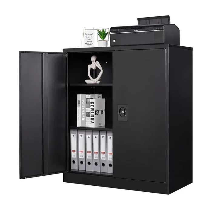 Letaya Metal Storage Cabinets with Lock Door,2 Adjustable Shelves Organizer Steel Storage Cabinets for Home,Office,Warehouse,Garage,Employee Lockers(Black)