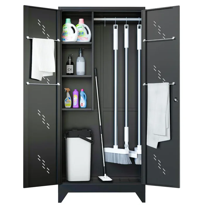 LyAosdFu Metal Storage Cabinets, 75″ Cleaning Tool Cabinet with Locking Door, Tall Broom Tool Organizer and Storage, Large Storage Cabinet for