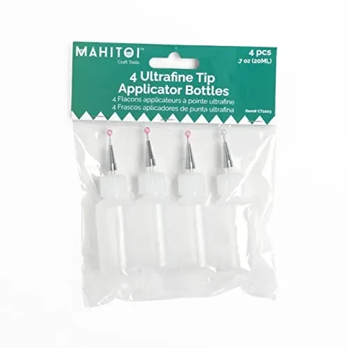 MAHITOI 4 Ultra-fine Tip Applicator Bottles 20ml Clear, for storing & applying craft supplies & mediums like glitter, glue, paint, stains, inks –