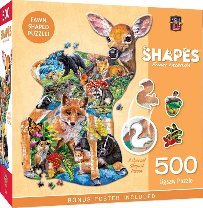 MasterPieces 500 Piece Shaped Jigsaw Puzzle for Adults, Family, Or Youth – Fawn Friends – 20.9″x27″