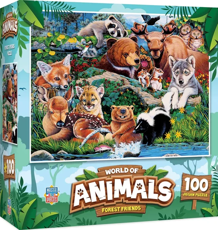 Masterpieces World of Animals 100 Piece Jigsaw Puzzle for Kids – Forest Friends – 11.5″x15″