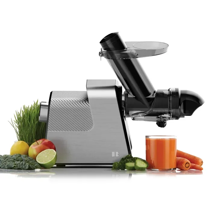 Masticating Juicer Machines, 3.5″ Large Feed Chute Cold Press Juicer Fit Whole Fruits Vegetables with Quiet Motor | 5 Speed Modes | Easy to Clean with Brush | BPA Free (Silver & Black)