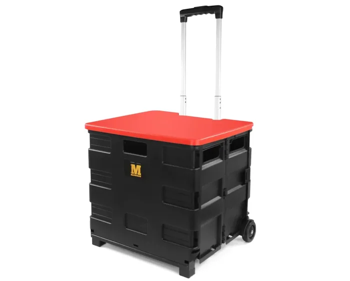 MaxWorks 50919 Collapsible Black Rolling Folding Dolly Grocery Cart – Multi-Functional Teacher Dolly with Extra Storage, Durable Wheels, and Easy-to-Fold Design for Classroom, Office, Shopping
