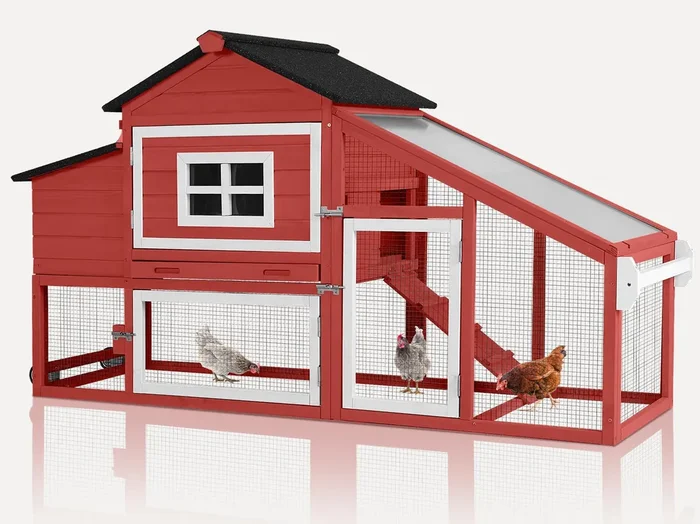 MEDEHOO Chicken Coop Expandable Chicken House for Outdoor with Wheels Nesting Box, Leakproof Pull-on Tray, and UV-Resistant Roof Panel – Red