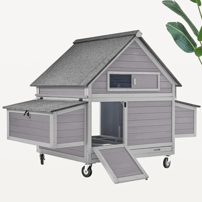 MEDEHOO Large Chicken Coop with Wheels, Expandable Chicken House for Outdoor with Two Nesting Box, Leakproof Pull-on Tray and UV-Resistant Roof Panel