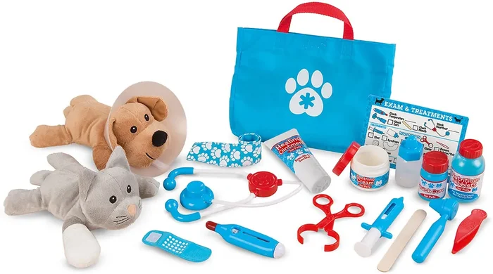 Melissa & Doug Examine and Treat Pet Vet Play Set (24 pcs) – Kids Veterinary Play Set, Veterinarian Kit For Kids, STEAM Toy, Pretend Play Doctor Set