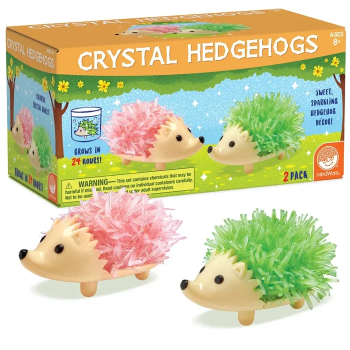 MindWare Crystal Growing Kits: Hedgehogs Bright Colors Set of 2 – Cute DIY Crystal Growing Kits for Kids & Teens – Funky mini Science Experiment in an 9pc kit – Crystals Grow in 24 Hours