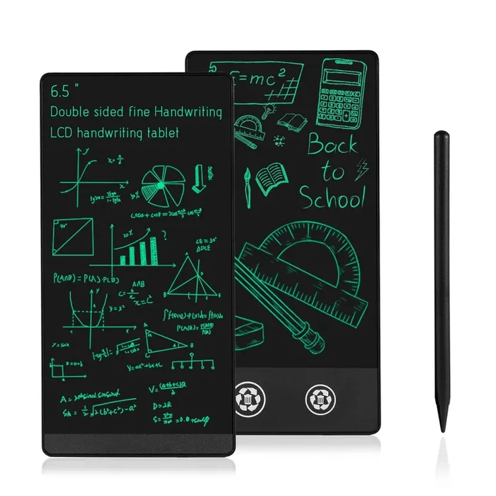 Mini LCD Writing Tablet, 6.5in Double Display Erasable Reusable Electronic Drawing Pads, Electronic scratchpad for Kids and Adults（Black