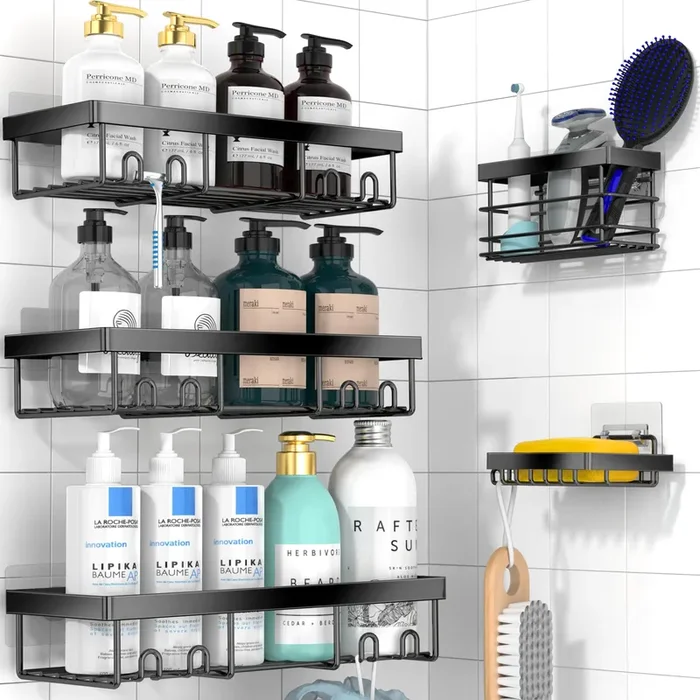 Moforoco Adhesive Shower Caddy Organizer Shelves Rack – 5 Pack Corner Bathroom Storage Organization, Home & Kitchen Decor Inside RV Accessories, Hanging First Apartment Household Camper Essentials