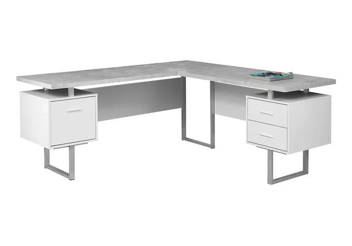 Monarch Specialties Computer 70″L Desk Left or Right Facing – White / Cement-Look