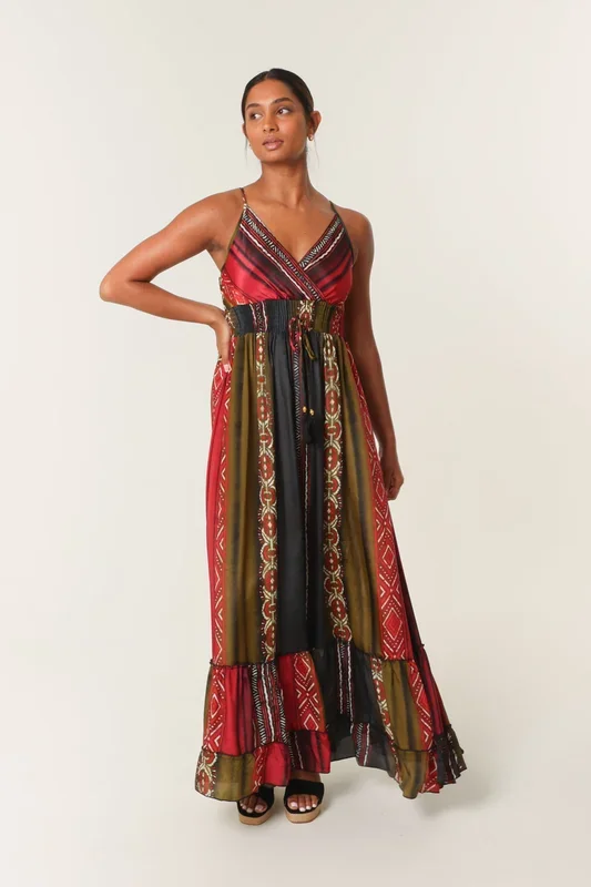 Multi Strappy V Neck Maxi Dress