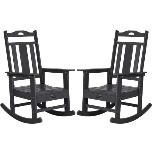 nalone Outdoor Rocking Chairs Set of 2, HDPE All Weather Resistant Rocking Chair for Porch, Oversized Patio Rocker Chair for Adult, Outdoor Rockers for Garden Lawn
