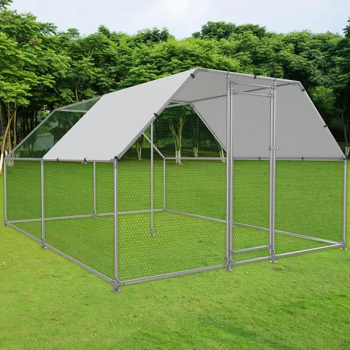 NUGRIART Large Metal Chicken Coop, Outdoor cage Run with Waterproof and Anti-UV Cover, Flat Roof Walk-in Poultry Cage Rabbit Duck House for Outside, Backyard and Farm.