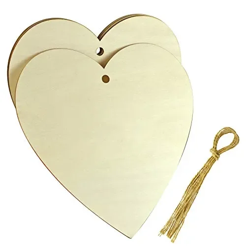 obmwang 4 Pieces Natural Wooden Hearts 11.5 x 11Inch, Large Wood Heart Slices Unfinished Predrilled Wood Hearts Ornaments for Valentine’s Day Wedding