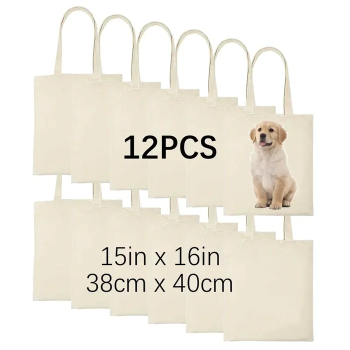 OKBA 12 PCS 15″ x 16″ Sublimation Tote Bags,polyester tote bags for sublimation, DIY customization blank canvas tote bags