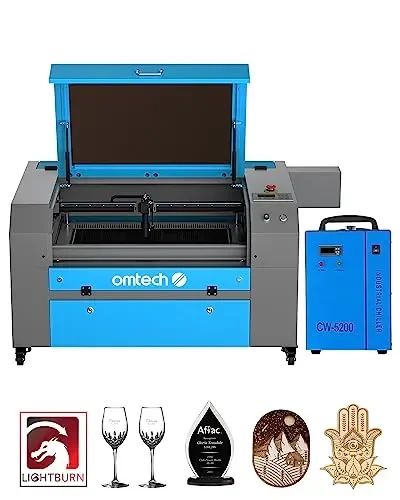 OMTech 80W CO2 Laser Engraver with LightBurn & Water Chiller, 20″x28″ Laser Engraving Cutting Machine with 4 Way Pass Through Air Assist Caster