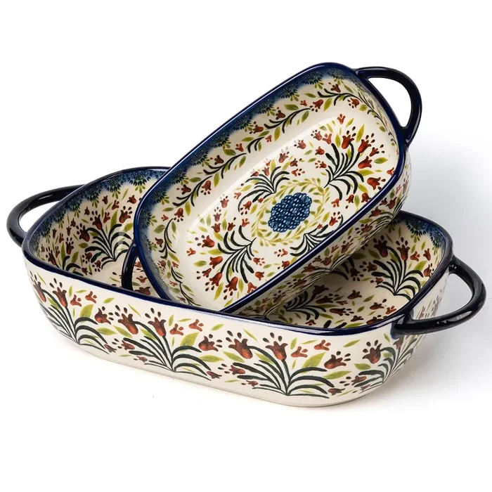 ONECCI Ceramic Rectangular Baking Dishes – 2pc Blue Casserole Set for Oven, Lasagna Pans