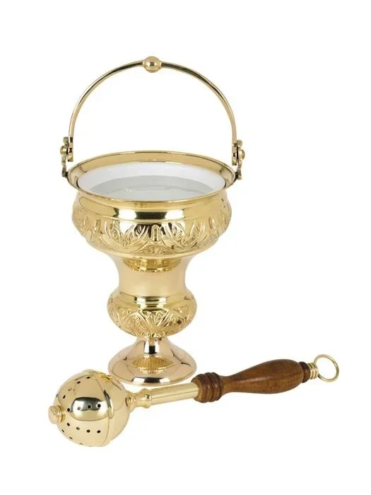 Ornate Holy Water Pot & Sprinkler