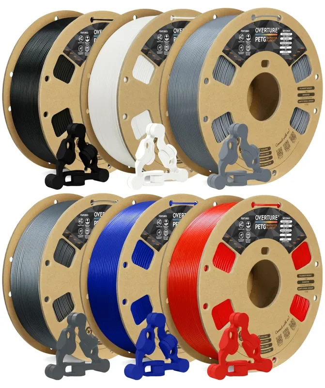 OVERTURE PETG Filament 1.75mm, 3D Printer Filament, 6kg Spool (13.2lbs), Dimensional Accuracy Probability +/- 0.02 mm, Fit Most FDM Printers (6 Color (6-Pack))