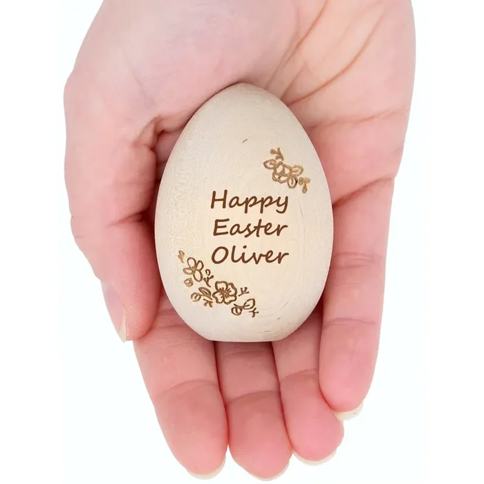 Palmetto Wood Shop Personalized Engraved Wooden Easter Egg, Baby Birth Announcement, Multiple Colors, Custom Easter Decoration (Natural, 2.5″)