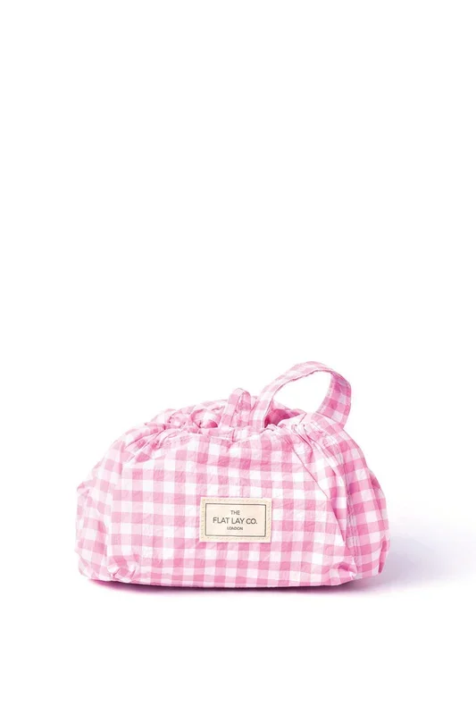 Parachute Drawstring Flat Lay Makeup Bag – Pink Gingham