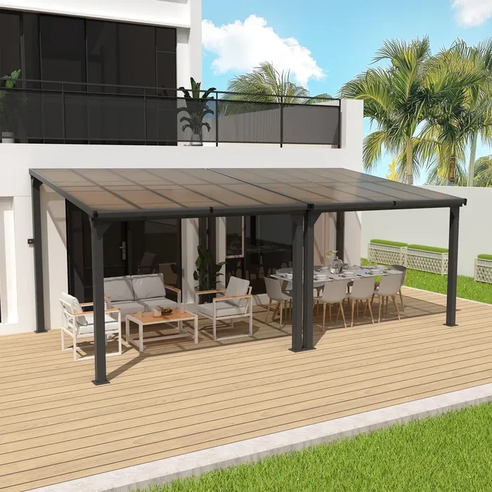 Patiopia 10 * 20FT Pergola,Outdoor Gazebo,Hardtop Lean to Gazebo,Wall Mounted Pergola,Pergolas Gazebos Clearance,Aluminum Frame Pergola,UV Resistant Patio Roof,Patio Awnings for Porch,Lawn,Backyard