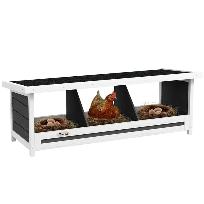 PawHut Wood Chicken Nesting Box, 3 Hole Chicken Boxes for Laying Eggs, Chicken Coop Nesting Box with Asphalt Roof for Indoor or Outdoor, Fits Up to 3 Hens, Gray