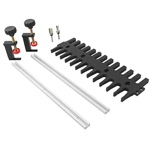 Peachtree Dovetail Jig Master System with Two Anodized Aluminum Tracks | Two Track Clamps | One Flush Trim Router Bit | One Dovetail Router Bit and