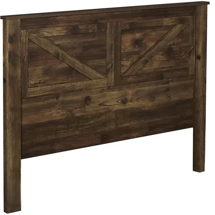 Pemberly Row Farmhouse Paper/PB/MDF Wood/HDC Queen Headboard in Brown