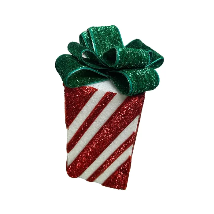 Peppermint Twist Gift Box Table Décor 6″ x 2.5″ – Red/White | KS