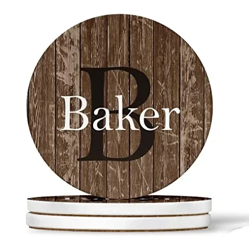 Personalized Coasters for Drinks CustomCoaster Set Monogrammed Initial Name Housewarming Gift Handmade by The Painted Pug (Dk Brown Barnwood)