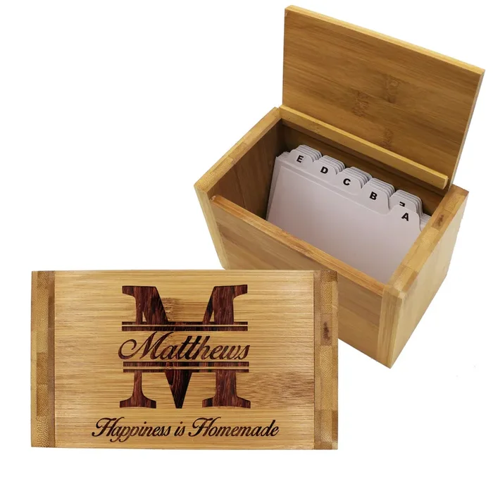 Personalized Recipe Box For Her – Custom Wood Recipe Organizer With Dividers – Kitchen Gift For Mom and Grandma