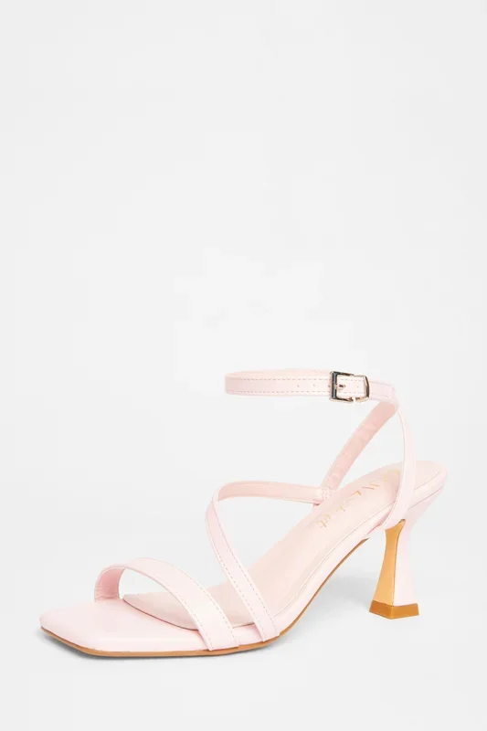 Pink Wide Fit Asymmetric Strap Heels