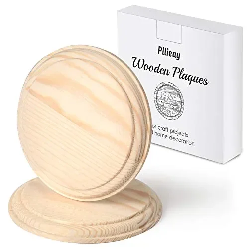 Pllieay 2Pcs 4 Inch Round Wooden Plaque, Unfinished Natural Pine Circle Plaque Wood Base for Craft Projects and DIY Home Decoration