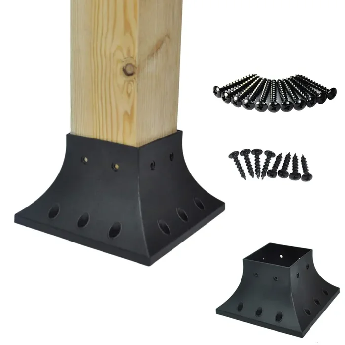PNP114040 Myard 4×4 Post Base Cover (Actual 3.5×3.5 Inches) Post Skirt Flange with Stainless Steel Screws, Post Bracket for Deck Porch Handrail Railing Support Trim Post Anchor (Qty 2, Black)