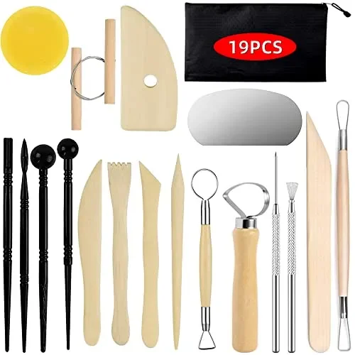 Pottery Clay Sculpting Tools for Polymer, Yagugu 19Pcs Basic Wood Ceramics Carving Tool Supplies kit Accessories for Kids, Adults and Artists