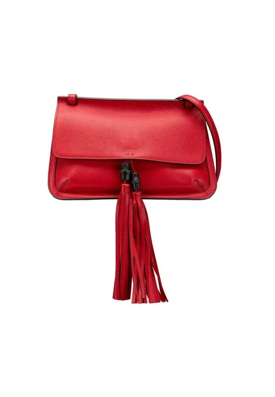 Preloved Bamboo Tassel Shoulder Bag- Red Crossbody Bags