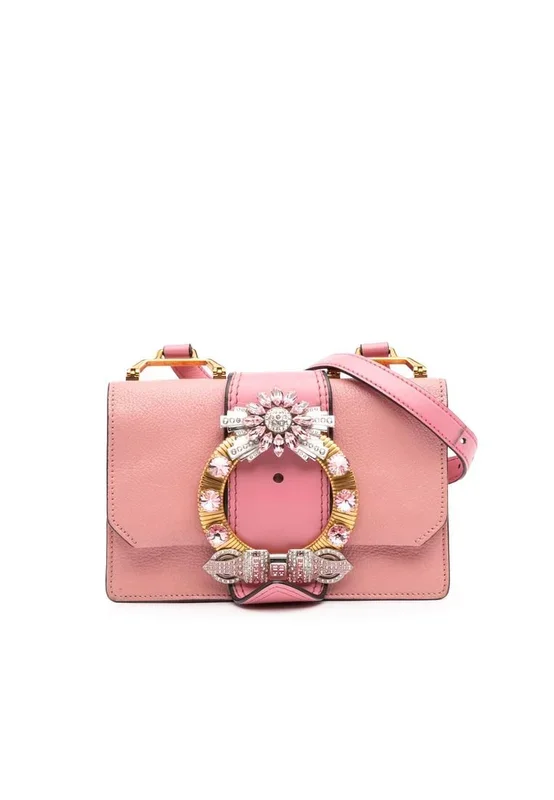 Preloved Embellished Leather Shoulder Bag- Pink Crossbody Bags