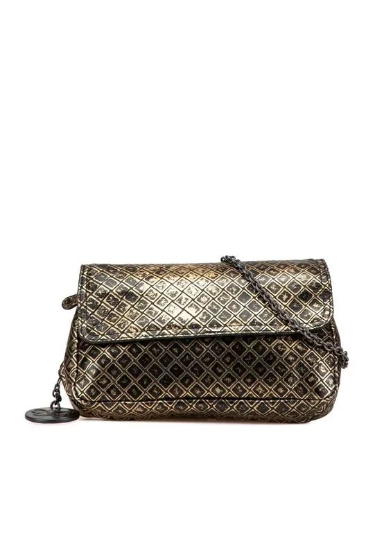 Preloved Metallic Leather Crossbody Bag- Gold